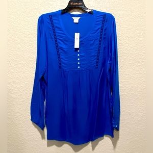 Ariat, Tunic Blouse, Shiny Royal Blue, long sleeve size L